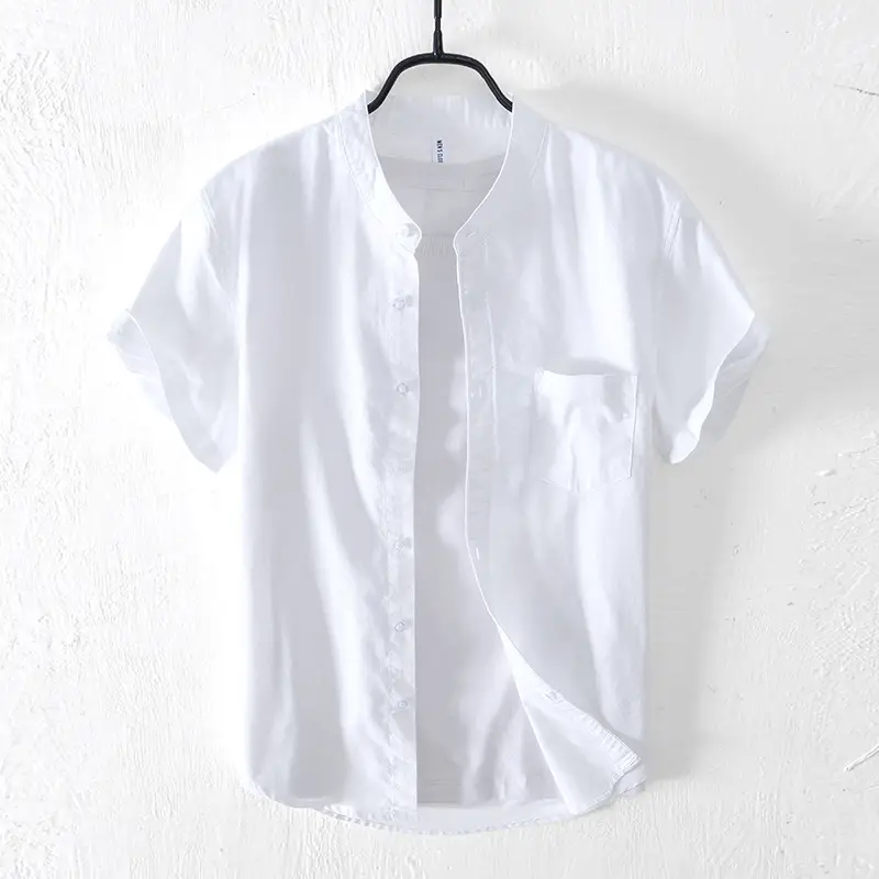 Men's Light Blue Pure Cotton Short Sleeve Shirt - Image 9