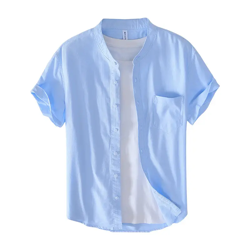 Men's Light Blue Pure Cotton Short Sleeve Shirt - Image 10