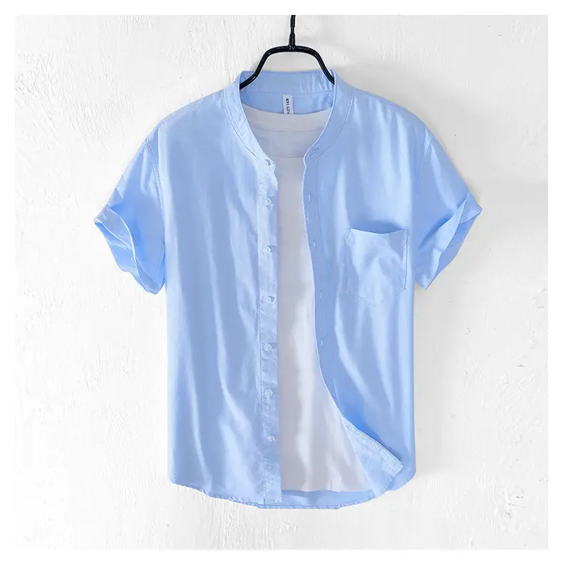 Men's Light Blue Pure Cotton Short Sleeve Shirt — feature 10
