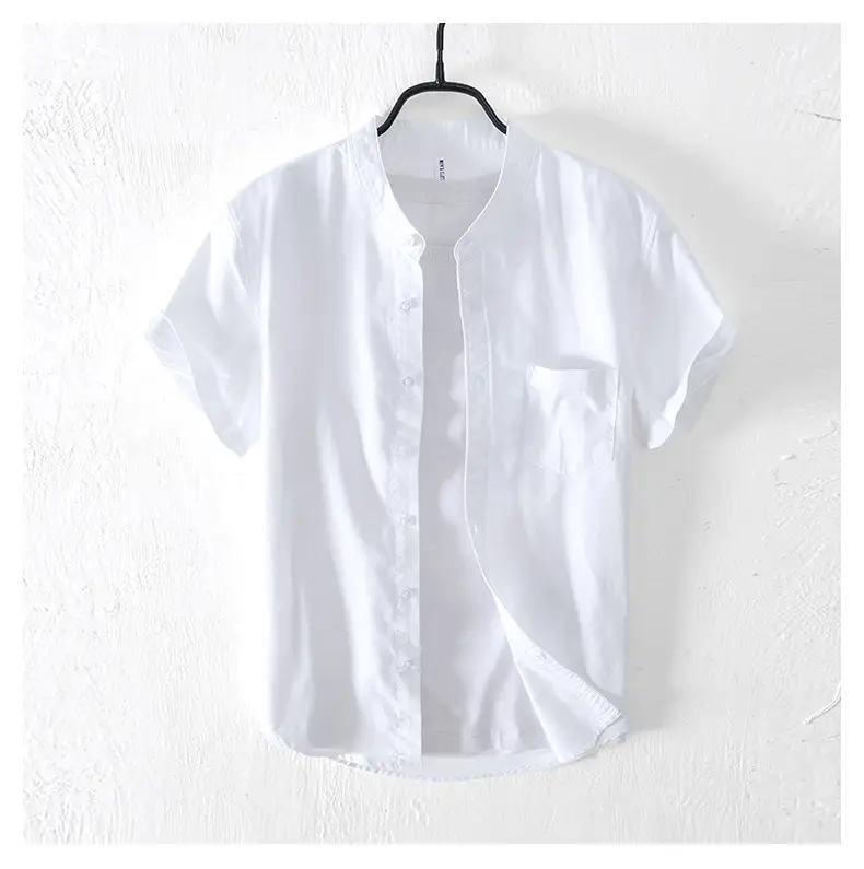Men's Light Blue Pure Cotton Short Sleeve Shirt — feature 11