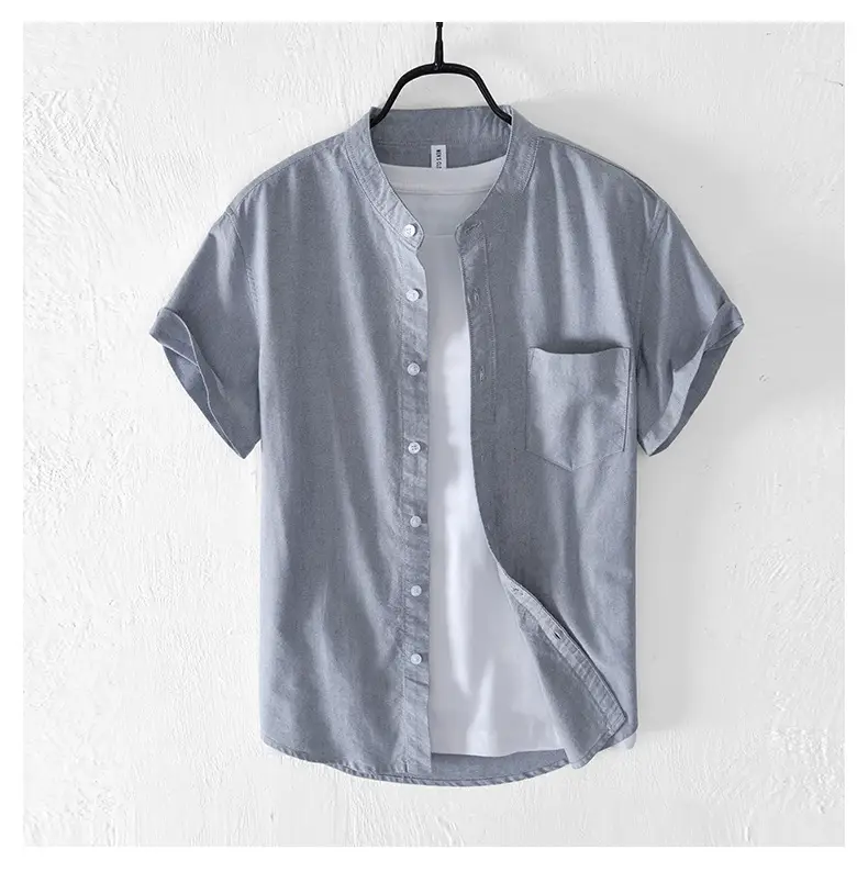 Men's Light Blue Pure Cotton Short Sleeve Shirt — feature 12