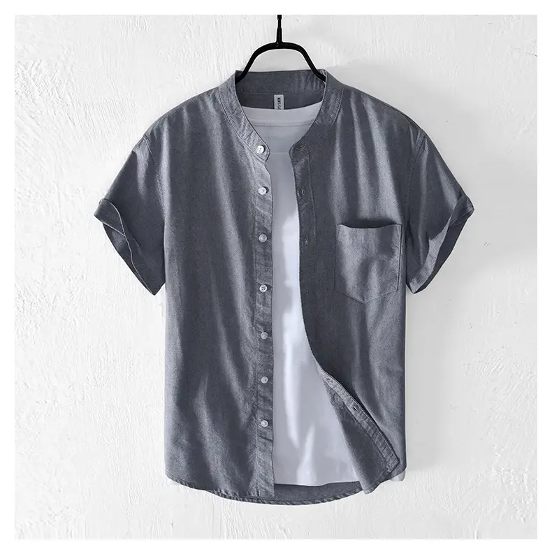 Men's Light Blue Pure Cotton Short Sleeve Shirt — feature 13