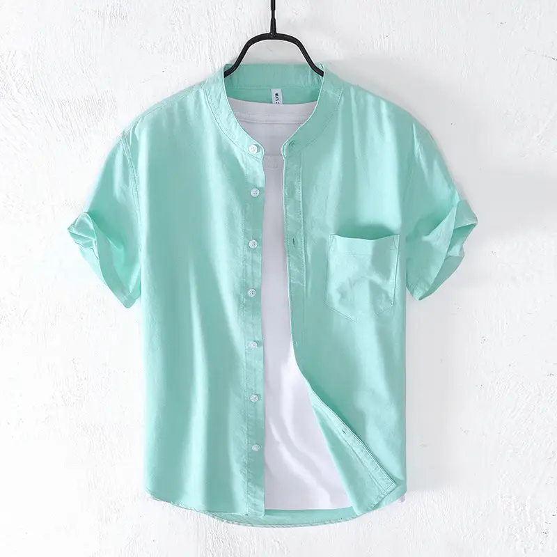 Men's Light Blue Pure Cotton Short Sleeve Shirt - Image 3
