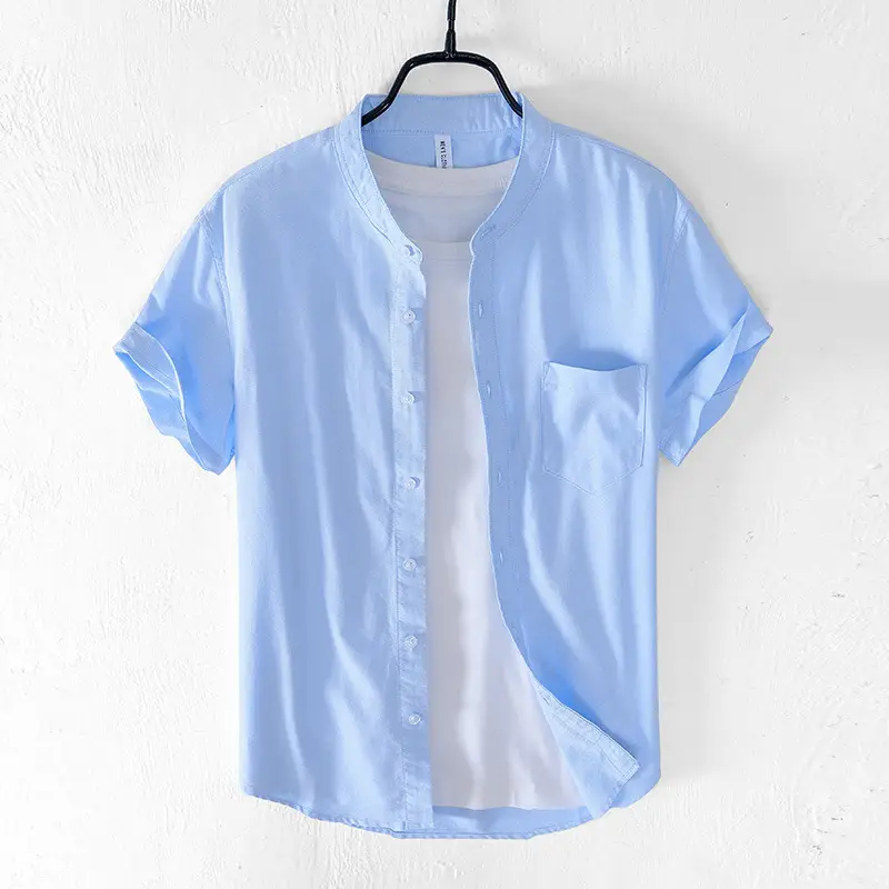Men's Light Blue Pure Cotton Short Sleeve Shirt - Image 4
