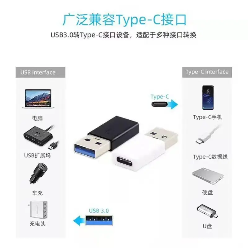 Type-C to USB30 Adapter Fast Charging Black White - Image 6