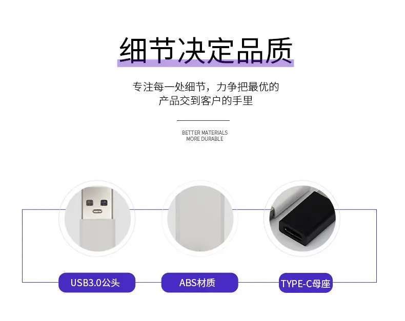 Type-C to USB30 Adapter Fast Charging Black White — feature 8