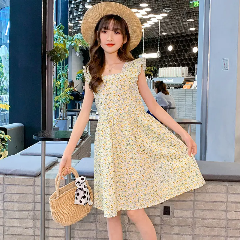 Girls' Cotton Floral Dress Blue White 2025 - Image 5
