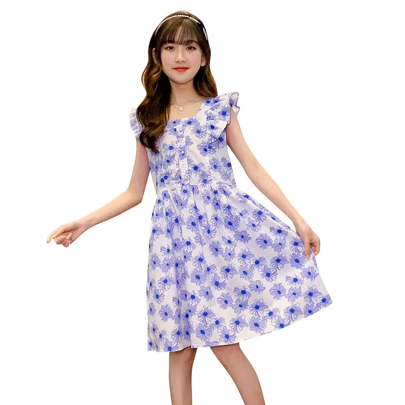 Girls' Cotton Floral Dress Blue White 2025 - Image 7