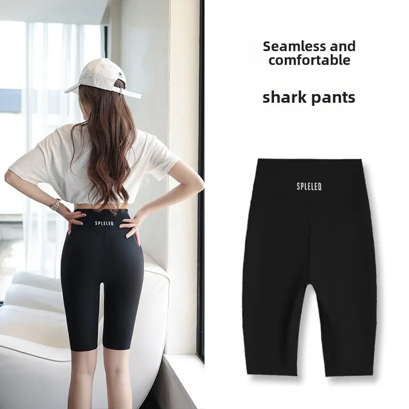 Women's Black Five Point Shark Pants Large - Image 49