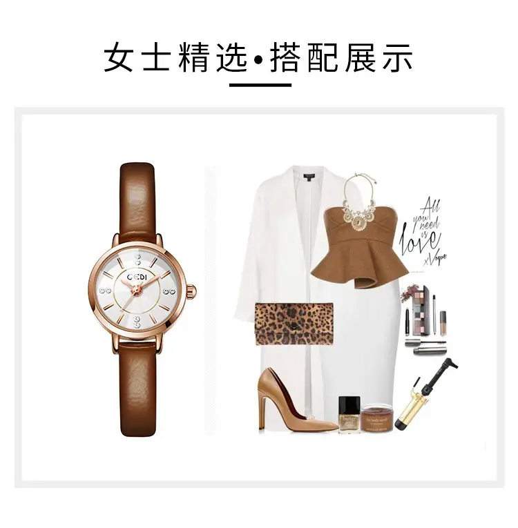 Women's Gedi Korean Style Quartz Watch Rose Gold Black Belt — feature 12
