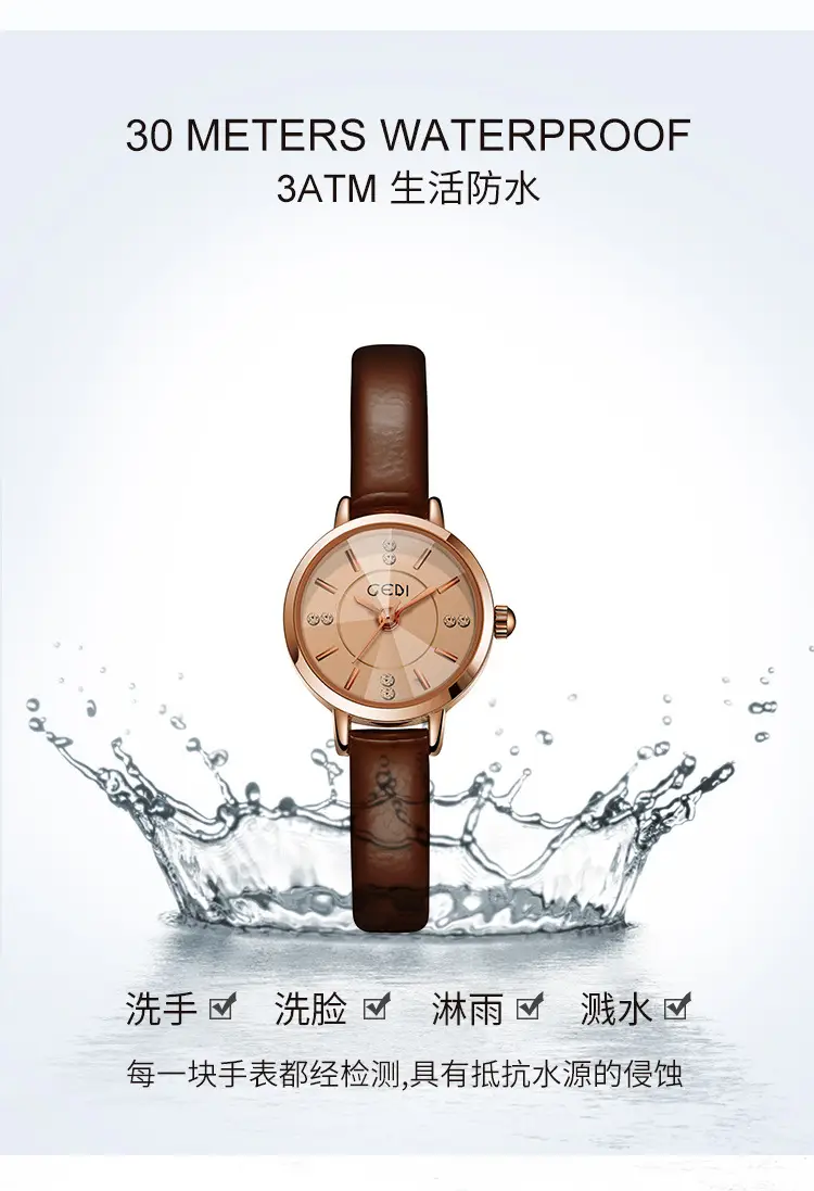 Women's Gedi Korean Style Quartz Watch Rose Gold Black Belt — feature 8