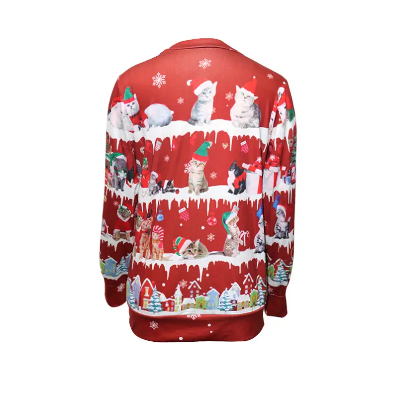 Women's 2022 Printed Christmas T-Shirt Round Neck Red - Image 4