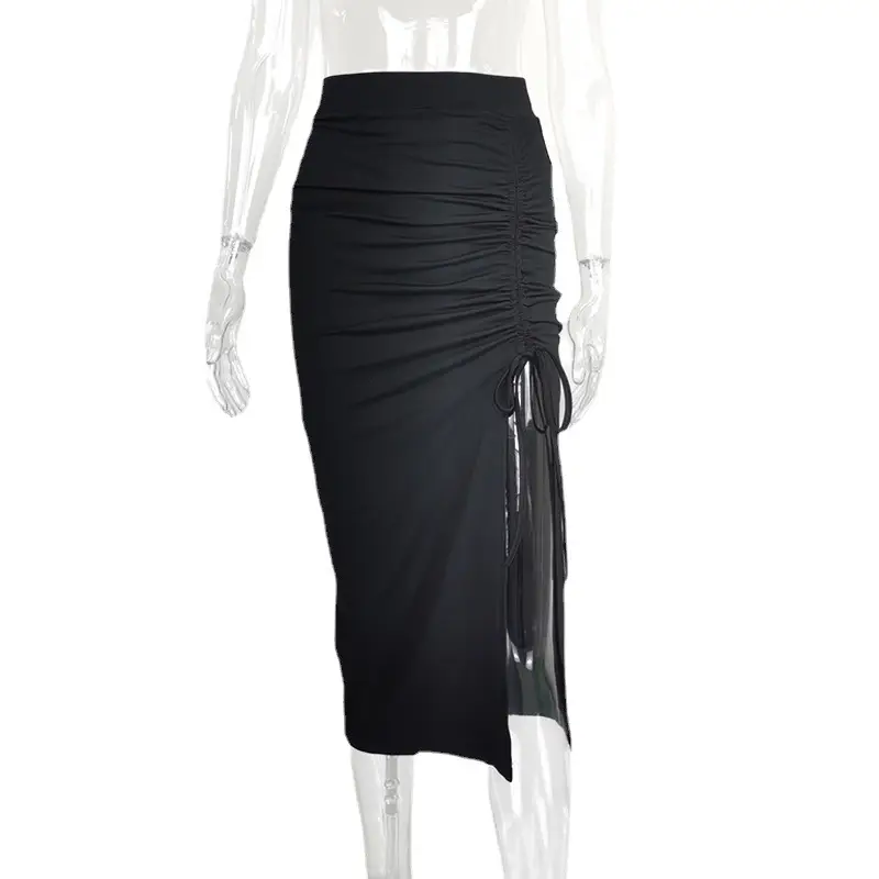 Black High Waist Split Slim Skirt for Women 2022 - Image 6