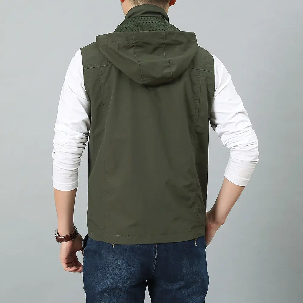 Men's Waterproof Hooded Vest Large Casual Outdoor Fishing Vest - Image 15