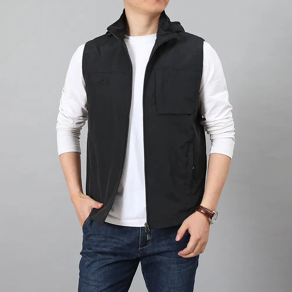 Men's Waterproof Hooded Vest Large Casual Outdoor Fishing Vest - Image 16