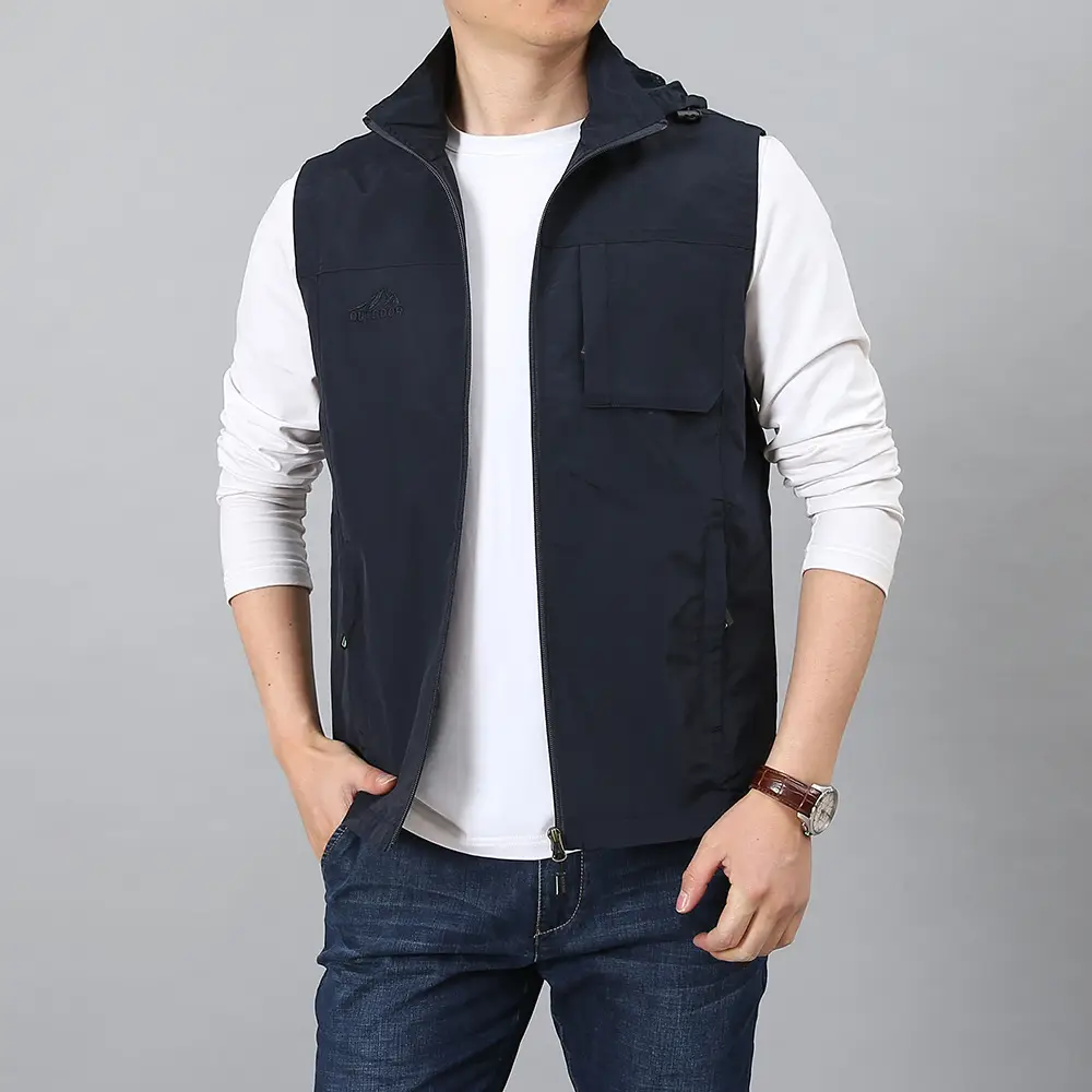 Men's Waterproof Hooded Vest Large Casual Outdoor Fishing Vest - Image 17