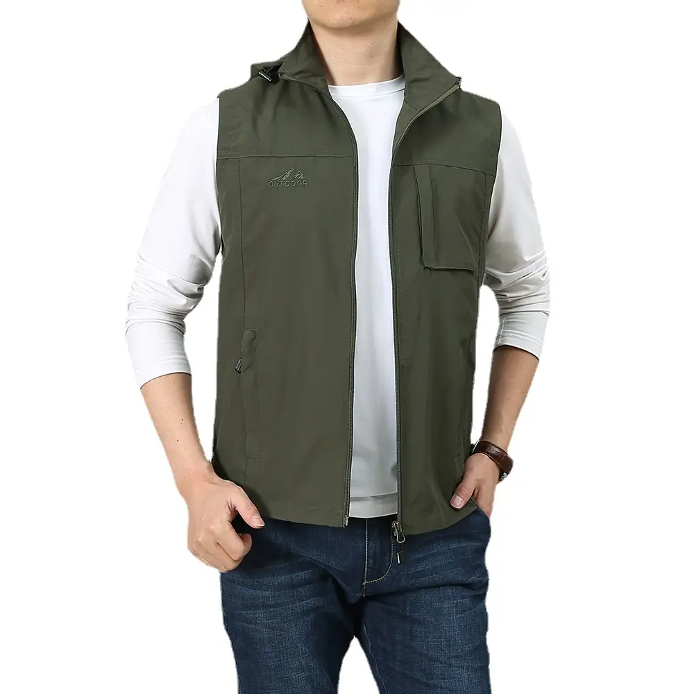 Men's Waterproof Hooded Vest Large Casual Outdoor Fishing Vest - Image 18