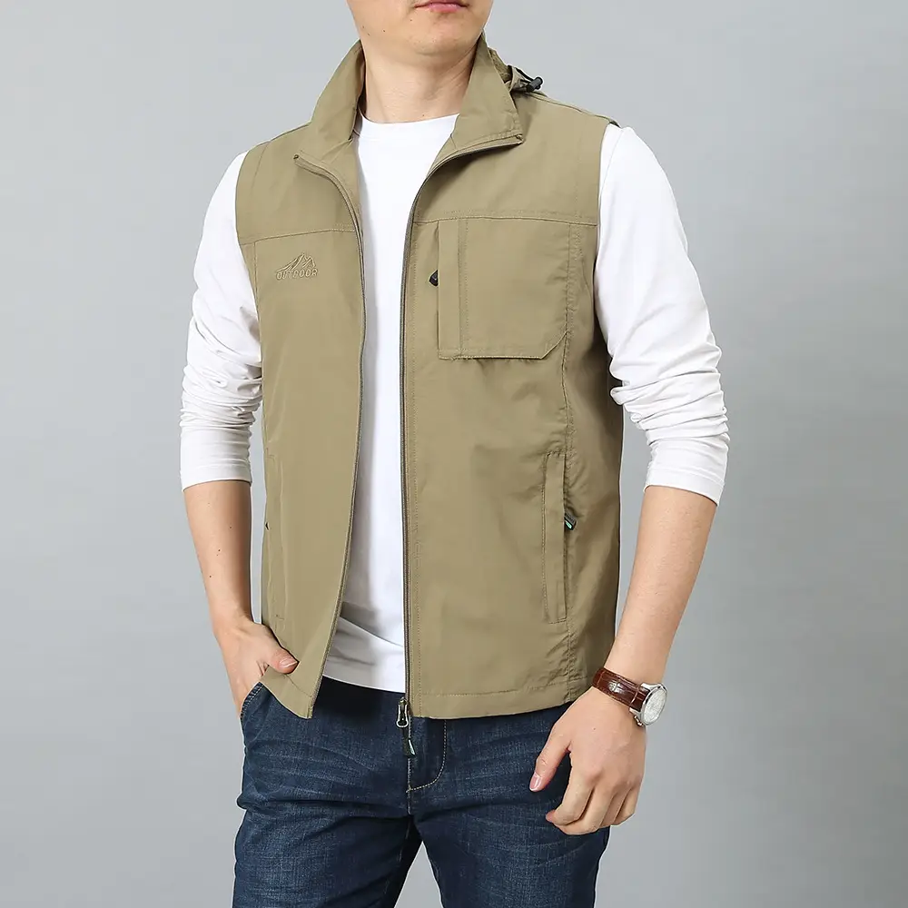 Men's Waterproof Hooded Vest Large Casual Outdoor Fishing Vest - Image 2
