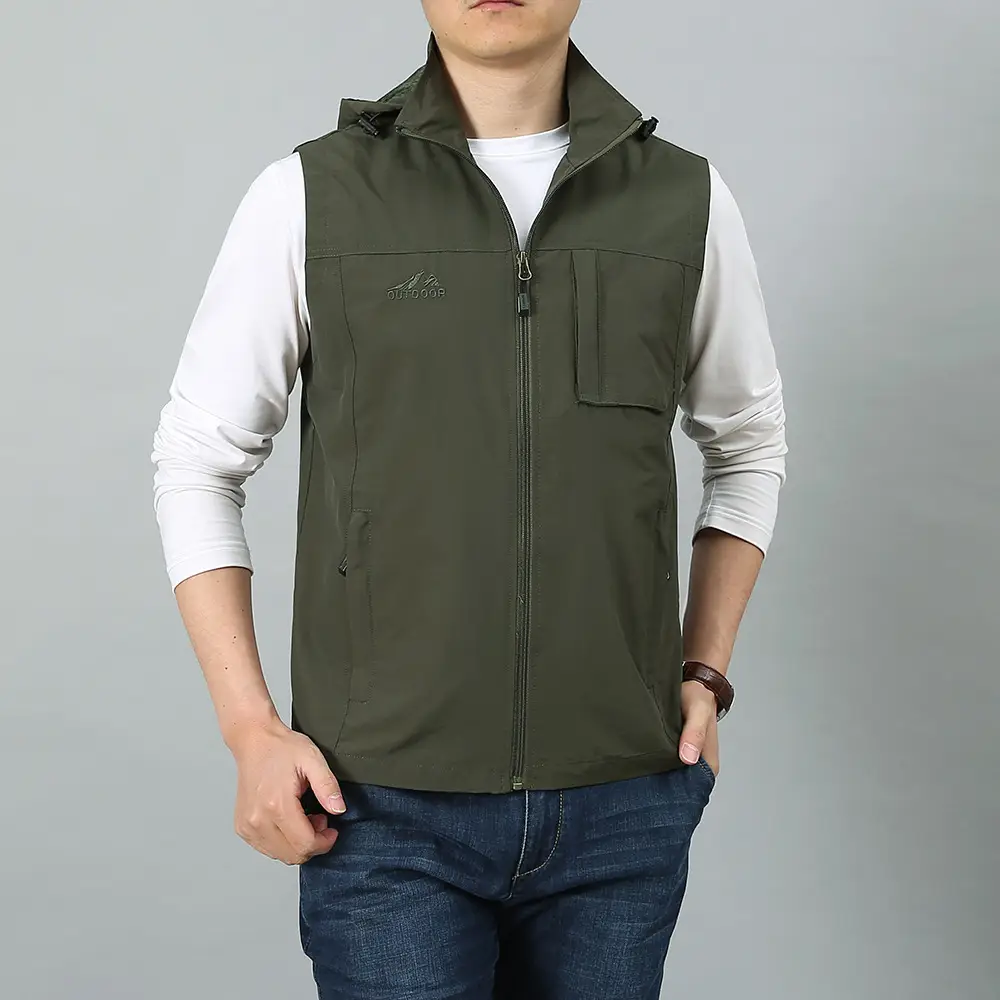 Men's Waterproof Hooded Vest Large Casual Outdoor Fishing Vest - Image 3