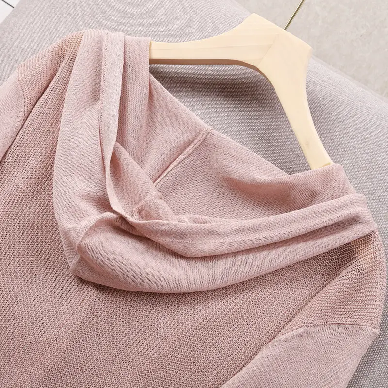 White Knitted V-Neck Cardigan Hooded Top for Women - Image 9
