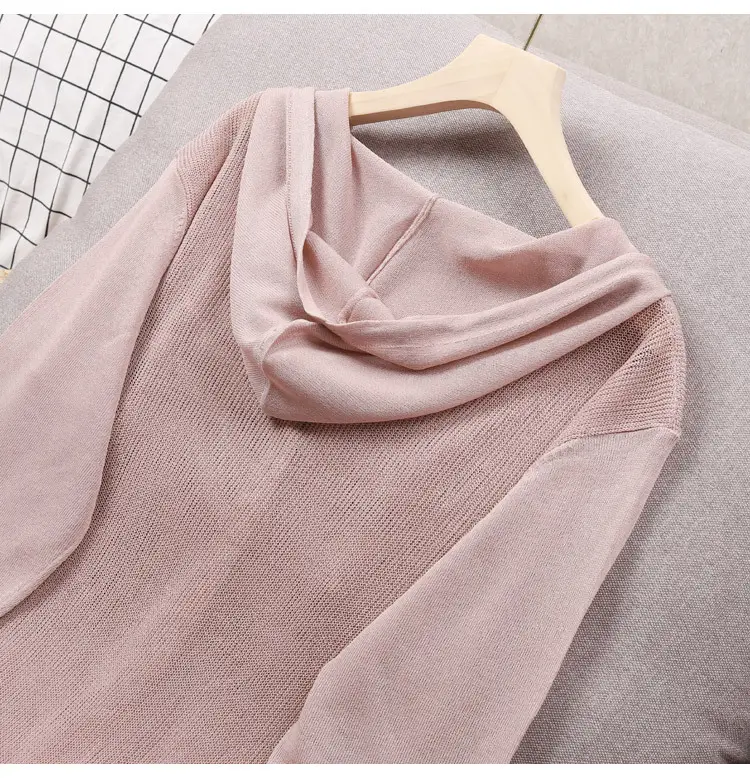 White Knitted V-Neck Cardigan Hooded Top for Women — feature 16