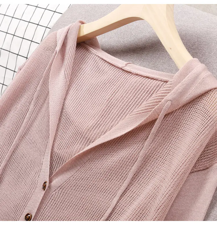 White Knitted V-Neck Cardigan Hooded Top for Women — feature 18