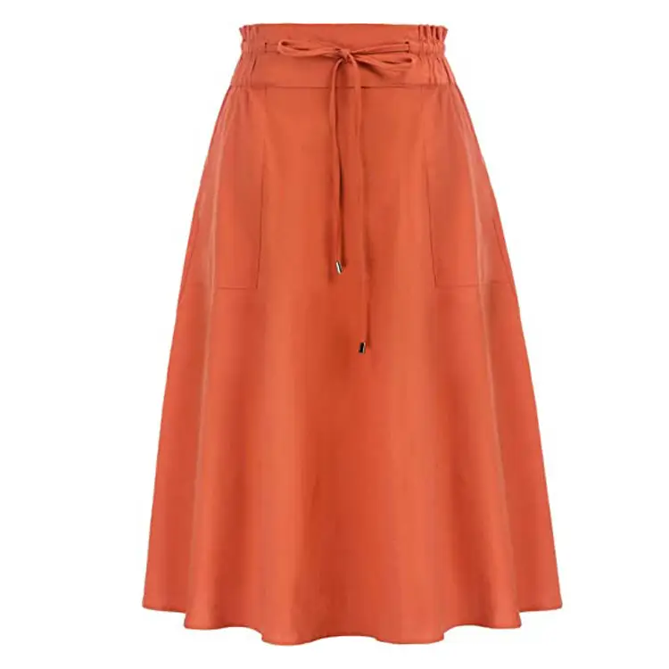 Women's Black Cotton Linen Skirt Mid-length A-shape Spring Pleated - Image 8