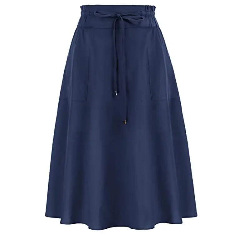 Women's Black Cotton Linen Skirt Mid-length A-shape Spring Pleated - Image 9