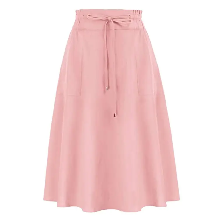 Women's Black Cotton Linen Skirt Mid-length A-shape Spring Pleated - Image 10