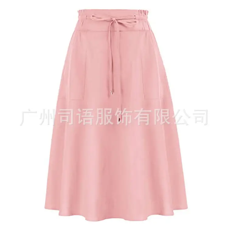 Women's Black Cotton Linen Skirt Mid-length A-shape Spring Pleated - Image 2