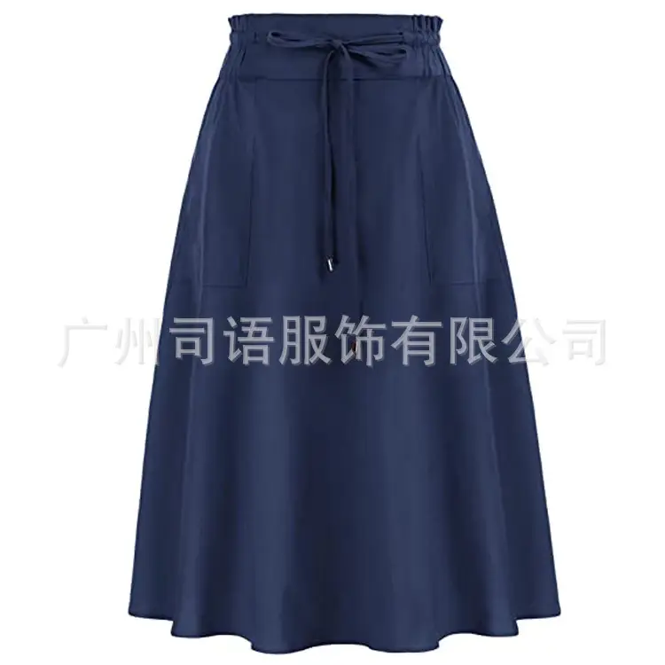 Women's Black Cotton Linen Skirt Mid-length A-shape Spring Pleated - Image 3