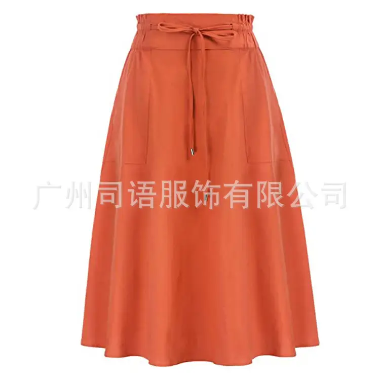 Women's Black Cotton Linen Skirt Mid-length A-shape Spring Pleated - Image 4