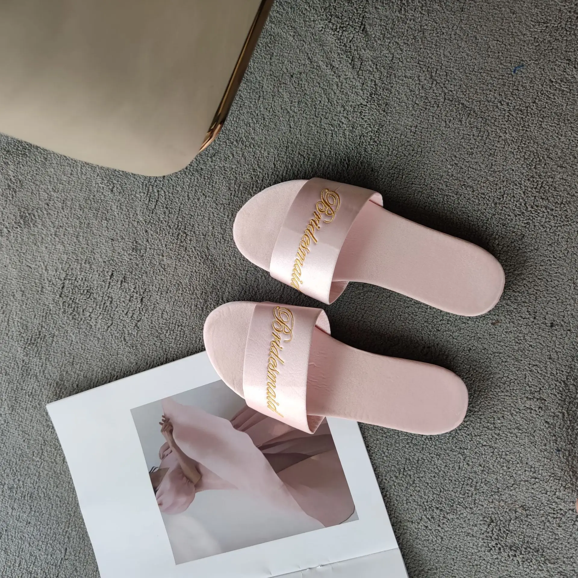 Women's Pink Tassel Slippers with Brand Logo - Image 3