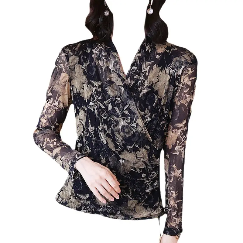 Women's Long Sleeve Floral Mesh Top Spring Fall - Image 7