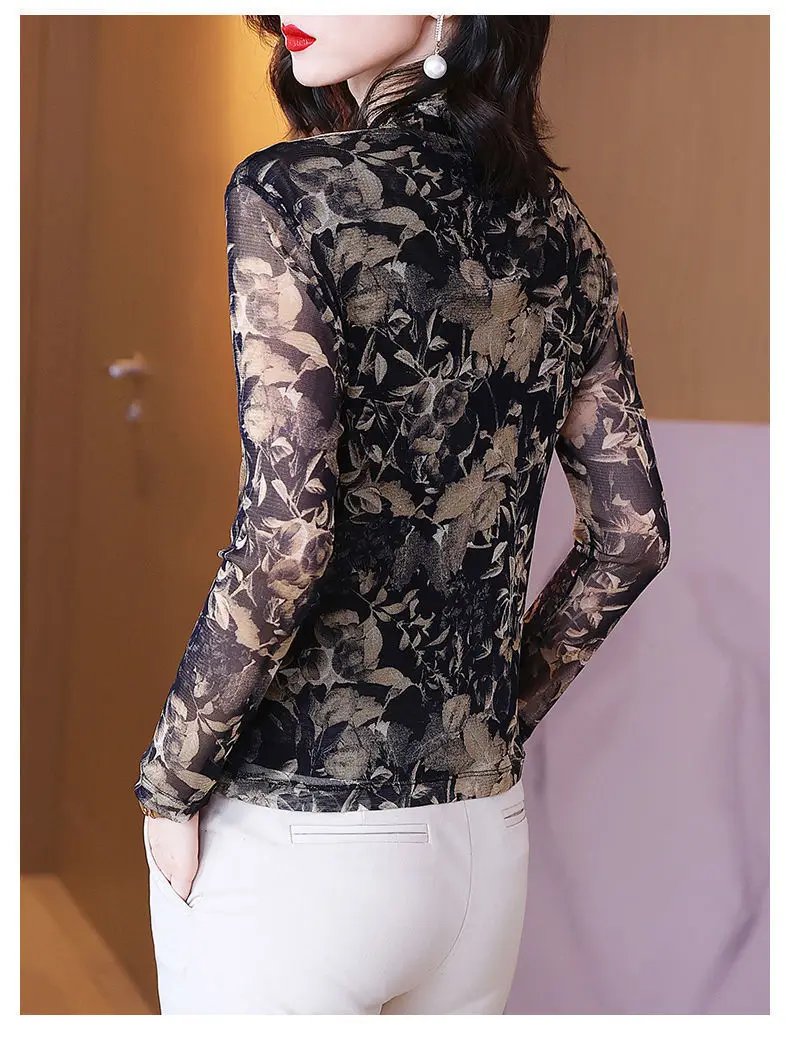 Women's Long Sleeve Floral Mesh Top Spring Fall — feature 14