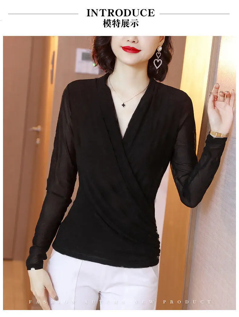 Women's Long Sleeve Floral Mesh Top Spring Fall — feature 15