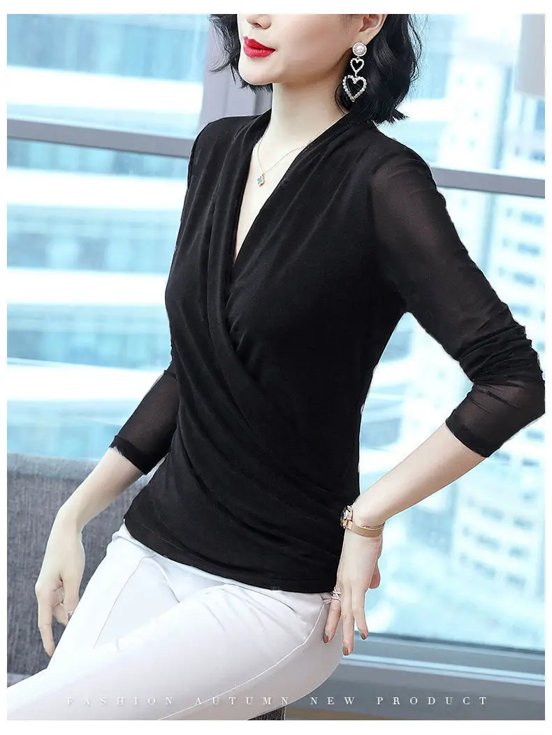 Women's Long Sleeve Floral Mesh Top Spring Fall — feature 16