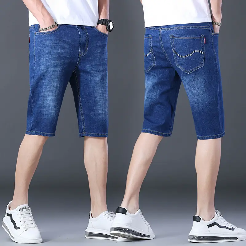 Men Denim Crop Shorts Straight Cut Slim Fit - Image 14
