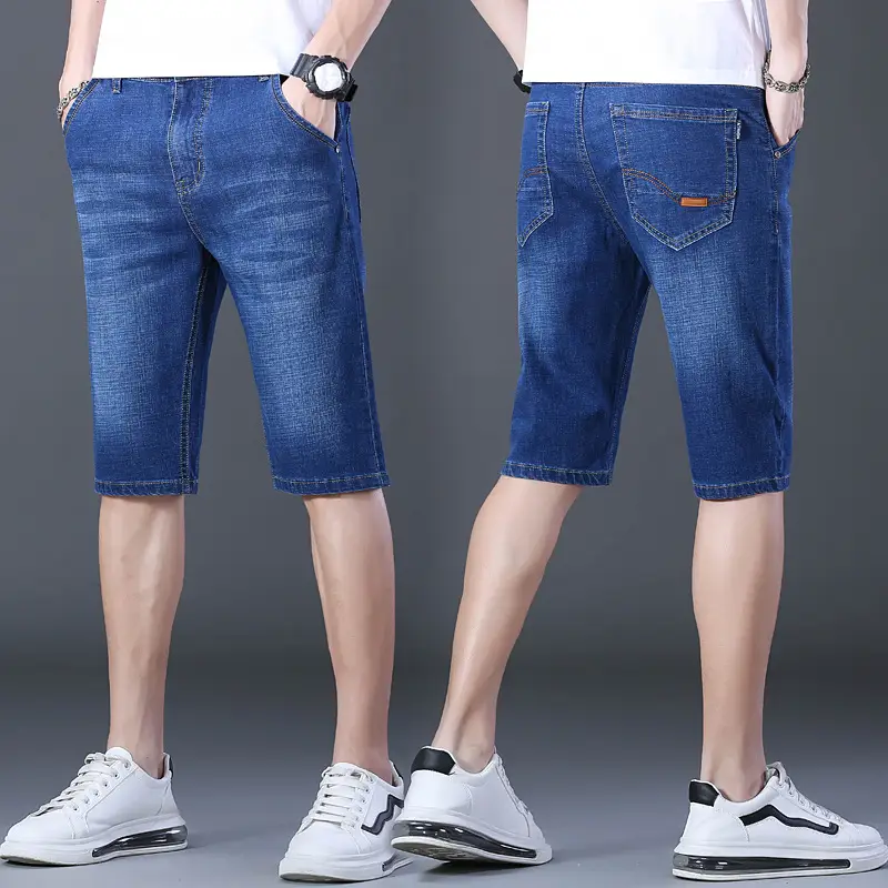 Men Denim Crop Shorts Straight Cut Slim Fit - Image 10