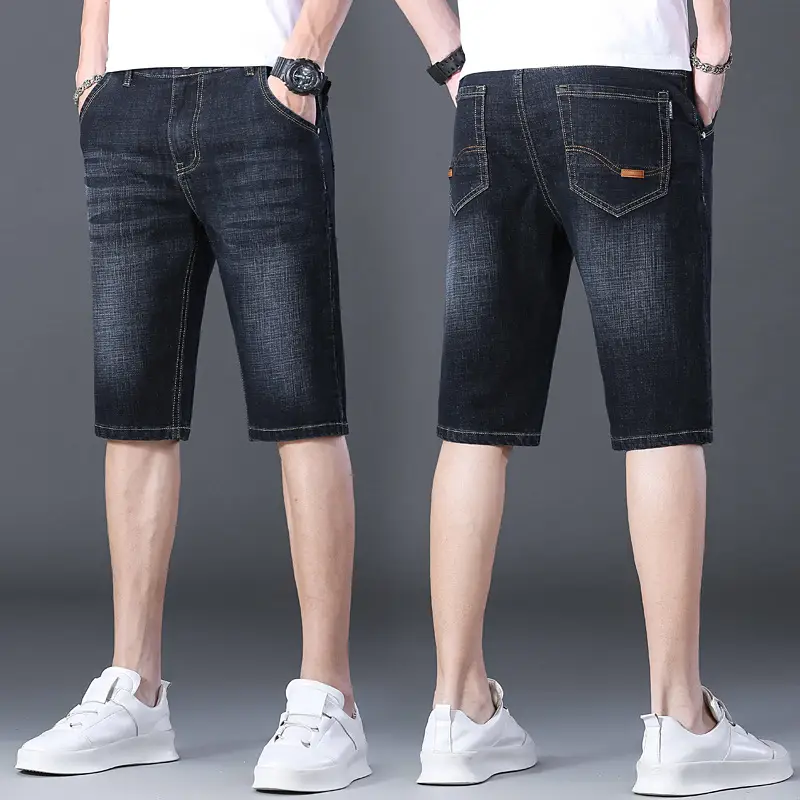 Men Denim Crop Shorts Straight Cut Slim Fit - Image 11