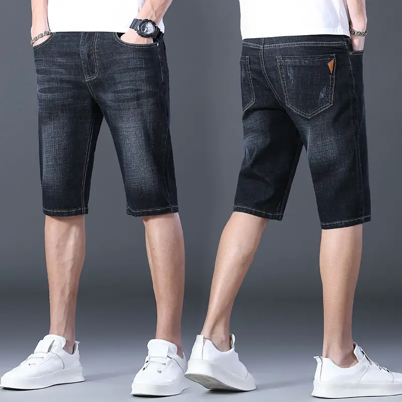 Men Denim Crop Shorts Straight Cut Slim Fit - Image 2