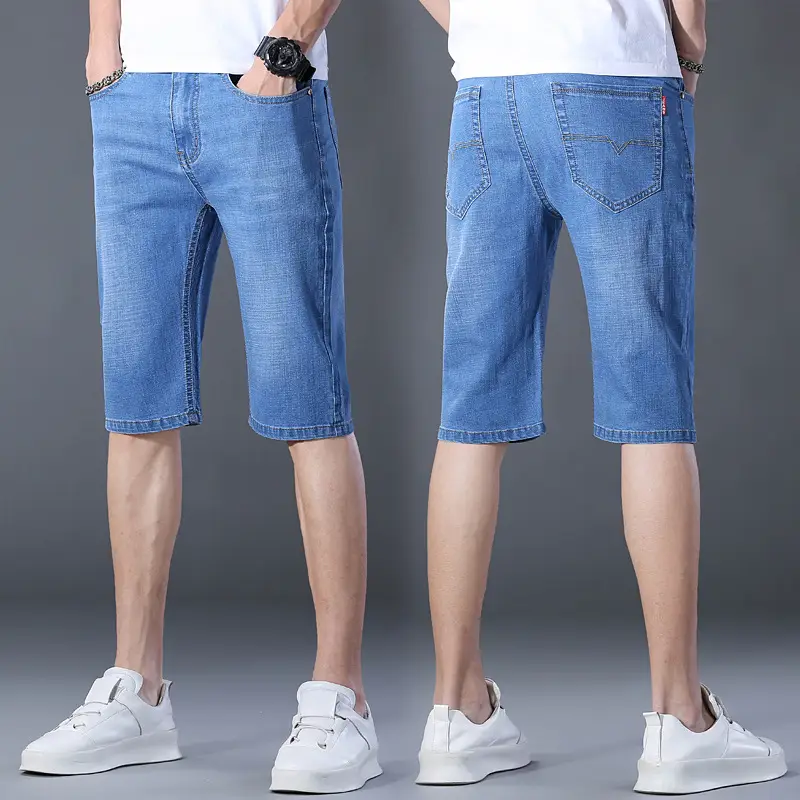 Men Denim Crop Shorts Straight Cut Slim Fit - Image 3