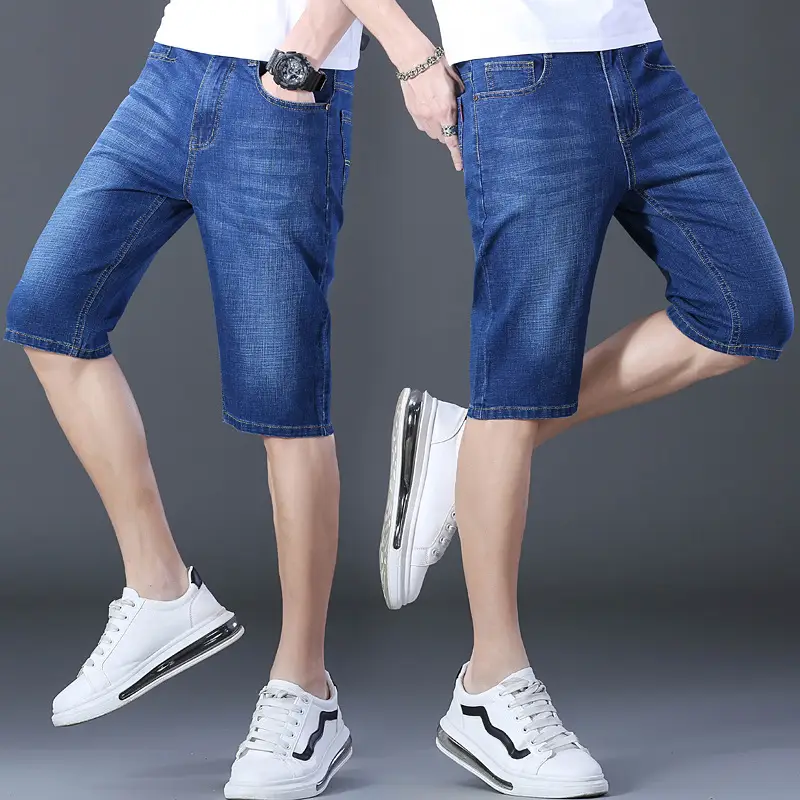 Men Denim Crop Shorts Straight Cut Slim Fit - Image 4