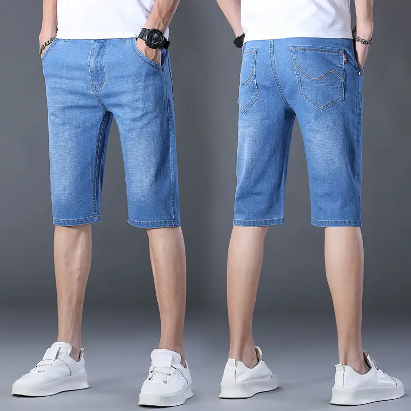 Men Denim Crop Shorts Straight Cut Slim Fit - Image 5