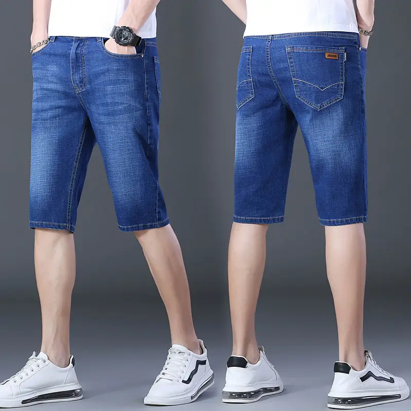 Men Denim Crop Shorts Straight Cut Slim Fit - Image 7