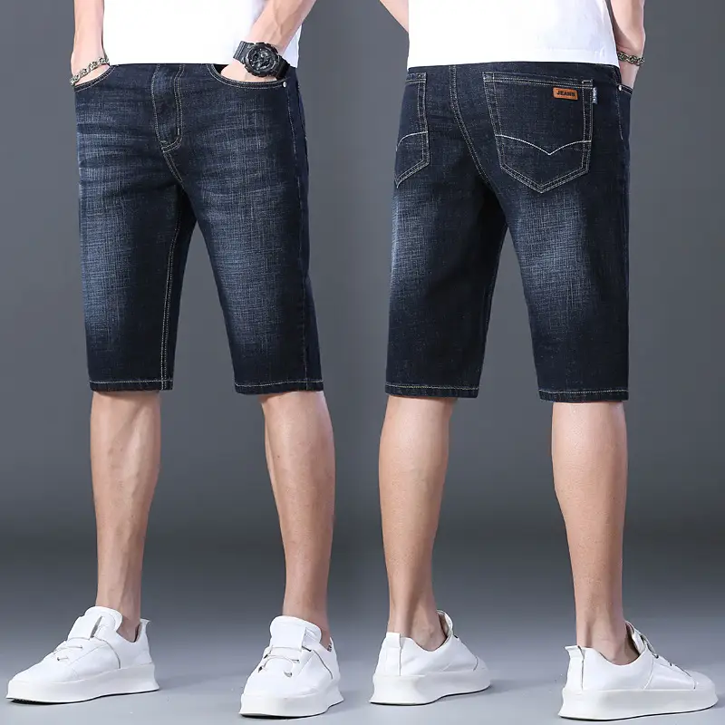 Men Denim Crop Shorts Straight Cut Slim Fit - Image 8