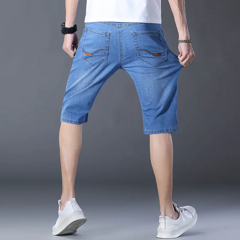 Men Denim Crop Shorts Straight Cut Slim Fit - Image 9