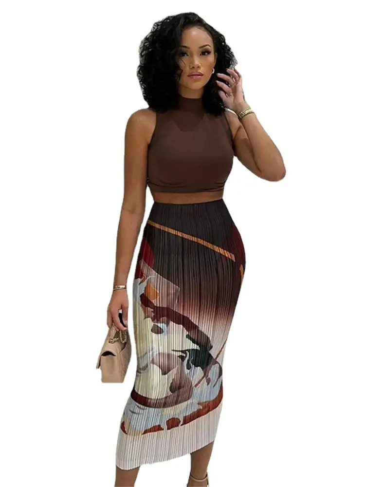 Women Sexy Pit Printed Long Skirt 2022 Summer