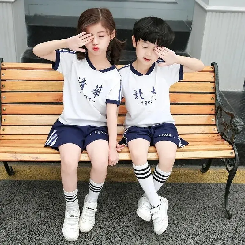 Children's Short-sleeved Suit Summer Boys and Girls Brothers and Sisters of Peking University in Tsinghua Kindergarten Class Clothes Graduation Clothes Children's Clothes