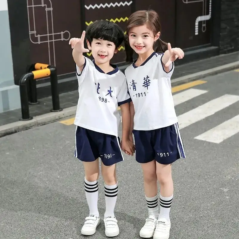 Children's Short-sleeved Suit Summer Boys and Girls Brothers and Sisters of Peking University in Tsinghua Kindergarten Class Clothes Graduation Clothes Children's Clothes